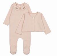 Footie Cardigan Embroidered Collar
