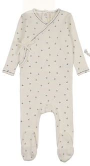 Cherry Sclp Footie - Cream/Blue