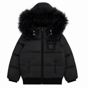 Leather Patch Sherpa Pocket Coat - BLACK