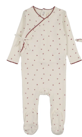 Cherry Sclp Footie - Cream/Pink