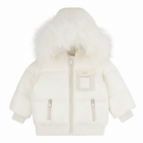 Leather Patch Sherpa Pocket Coat - WHITE