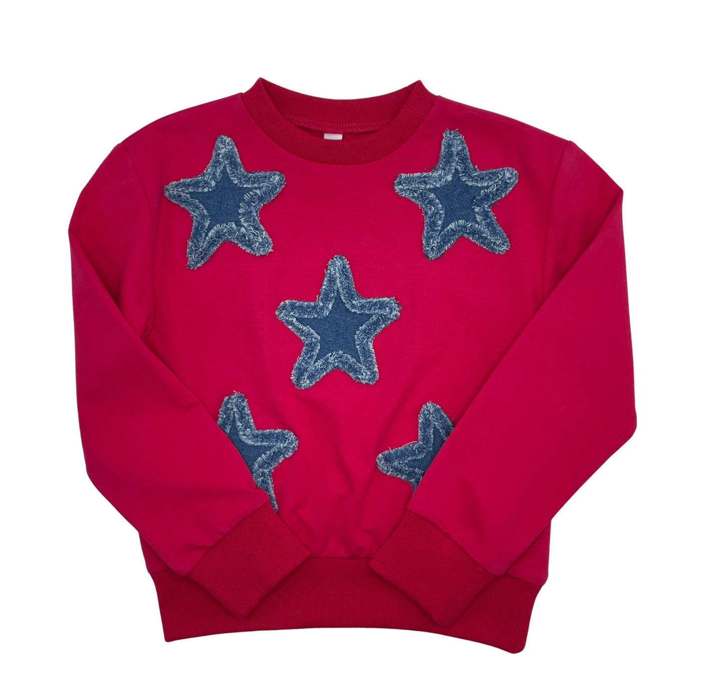 T-Shirt With Denim Stars - FUCHSIA