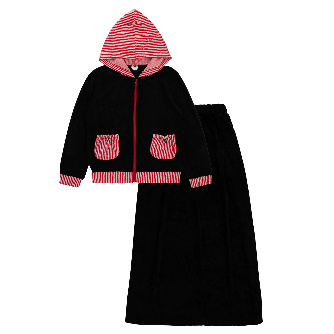 Pinstripe Terry Zip-Up Bathrobe- Two Peice