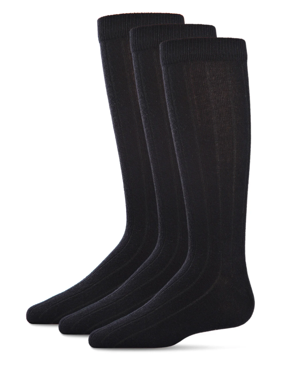 Boy`s 3 Pck. Basic Cotton Blend Ribbed Crew Socks - Black