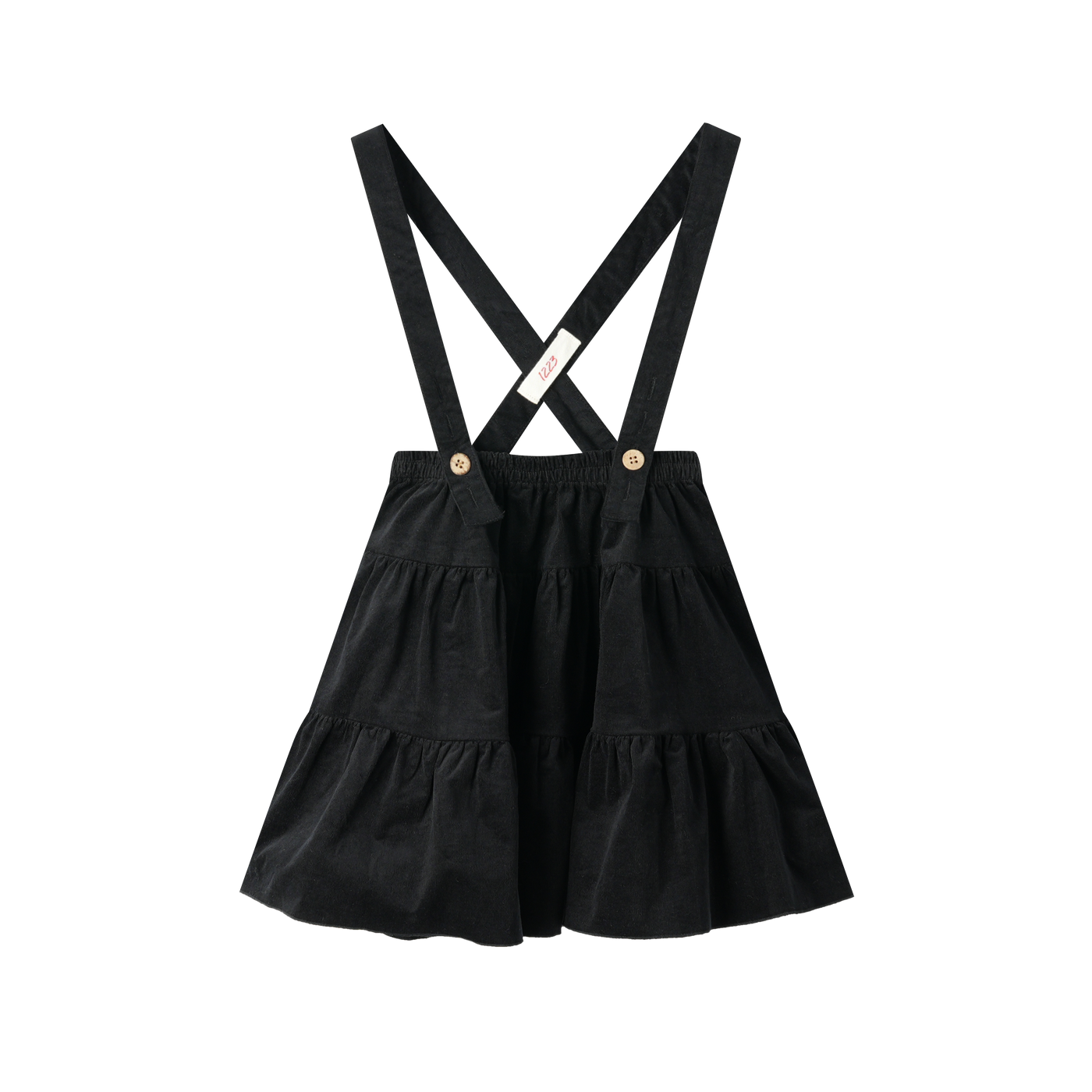 Corduroy Tiered Suspender Skirt-Black