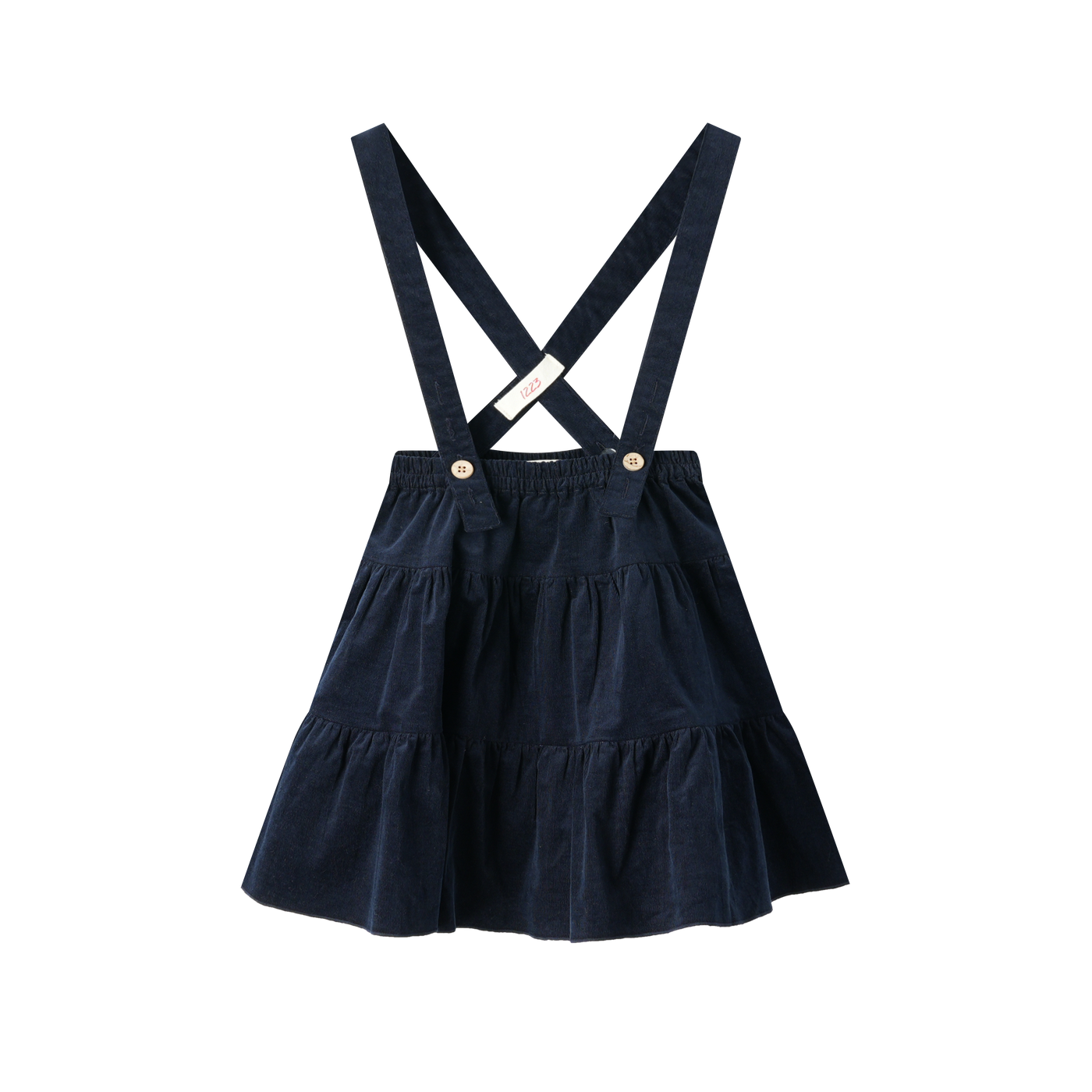 Corduroy Tiered Suspender Skirt-Navy