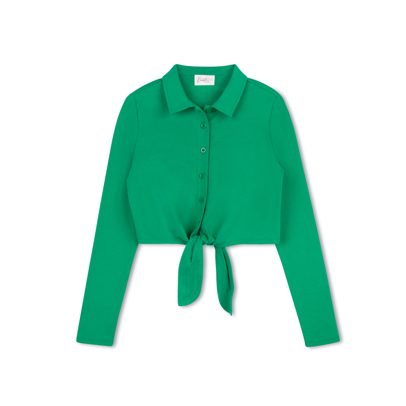 Cropped Shirt With Tie - green