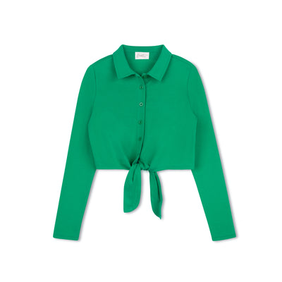 Cropped Shirt With Tie - green