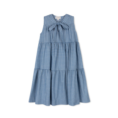 Denim Plaid Tiered Dress