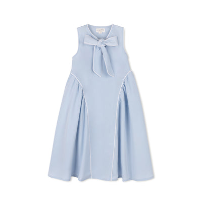 Blue Bow Dress With White Piping