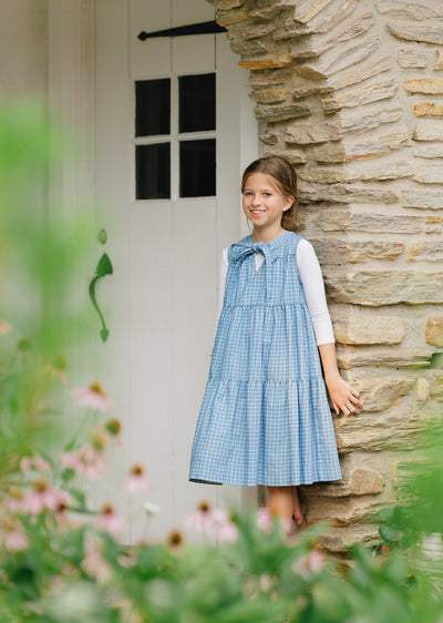 Denim Plaid Tiered Dress