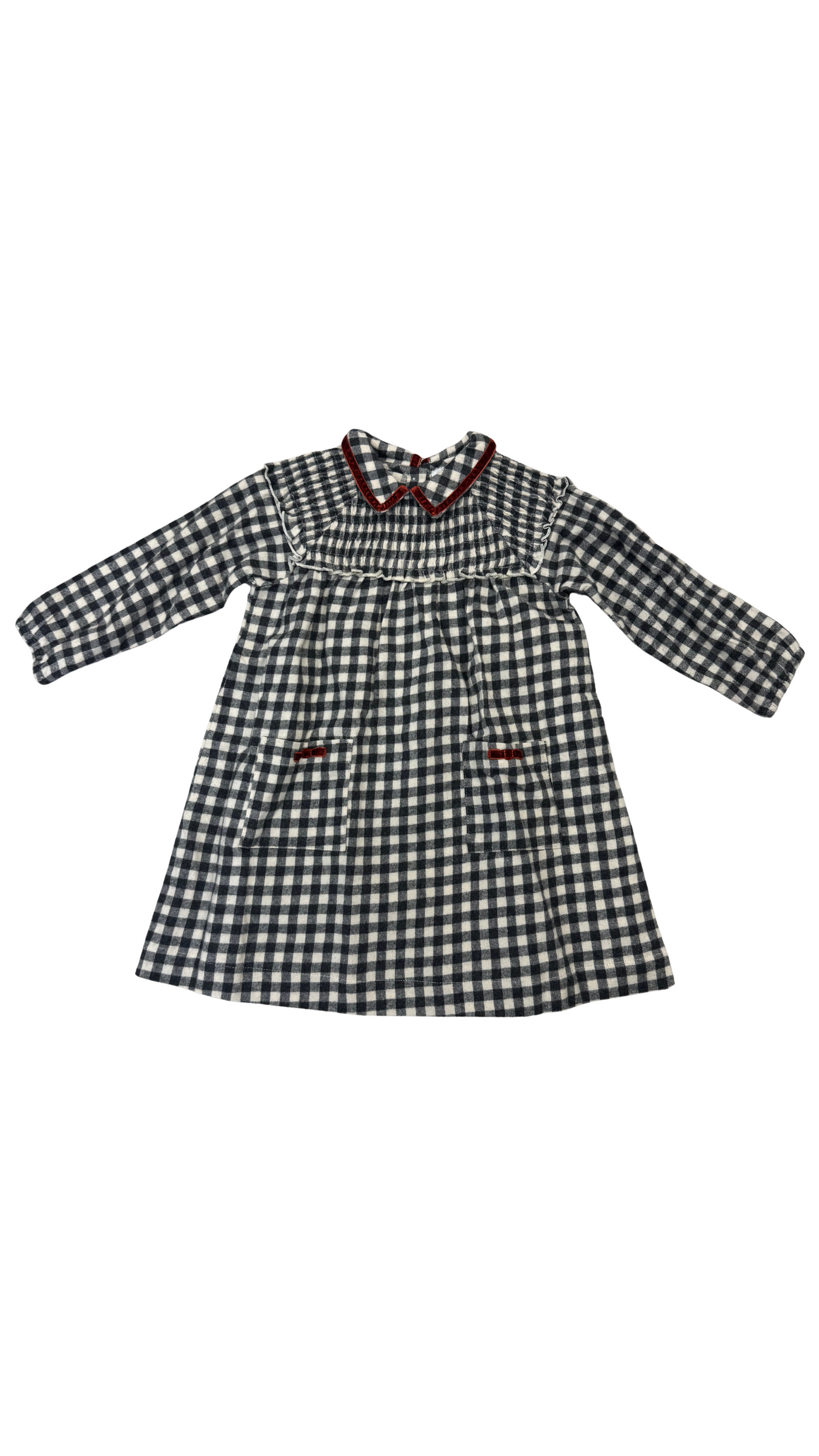 Checkered Dress with Velvet Trim
