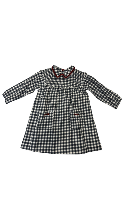 Checkered Dress with Velvet Trim