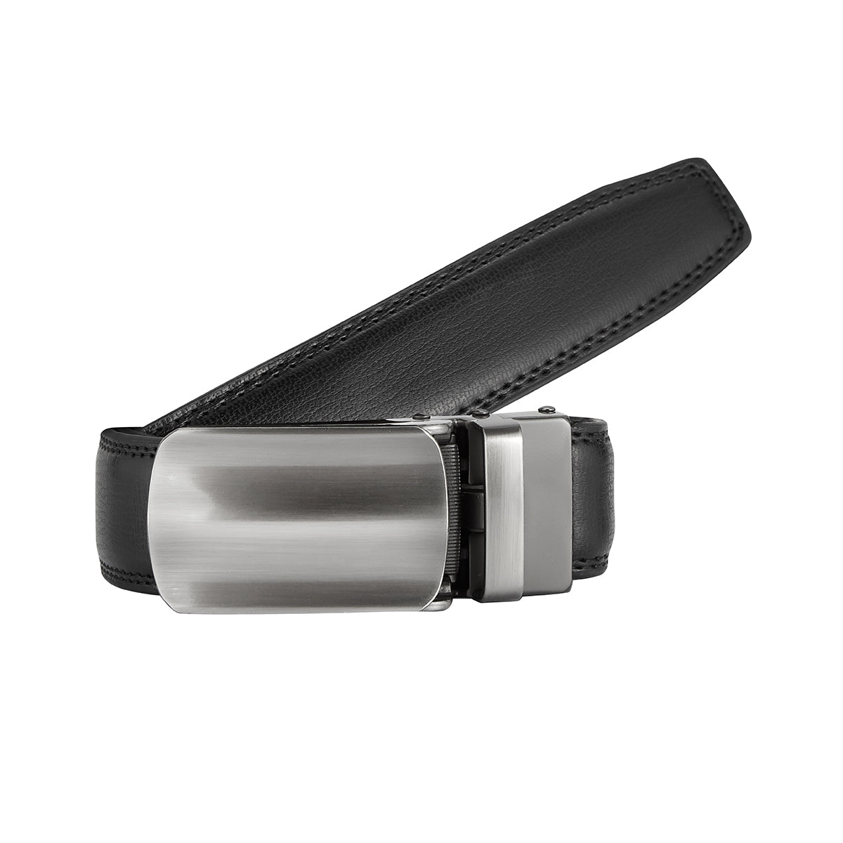 Leather Black Track Belt With Silver Buckle