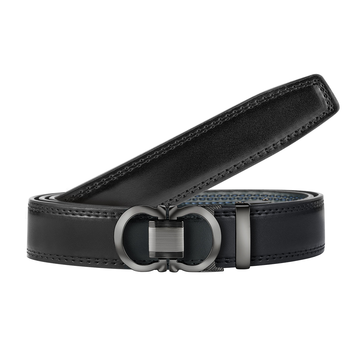 Leather Black Track Belts With Black Buckle