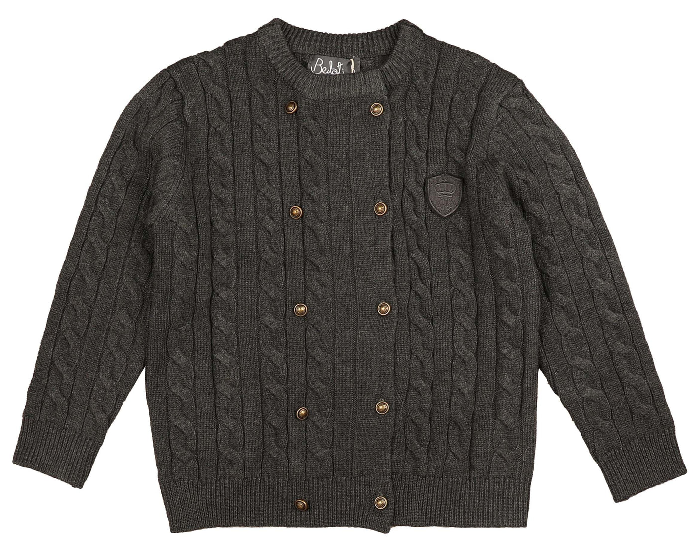 Cable Doubel Breasted Emblem Sweater - CHARCOAL