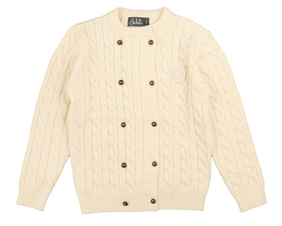 Cable Double Breasted Emblem Sweater - CREAM