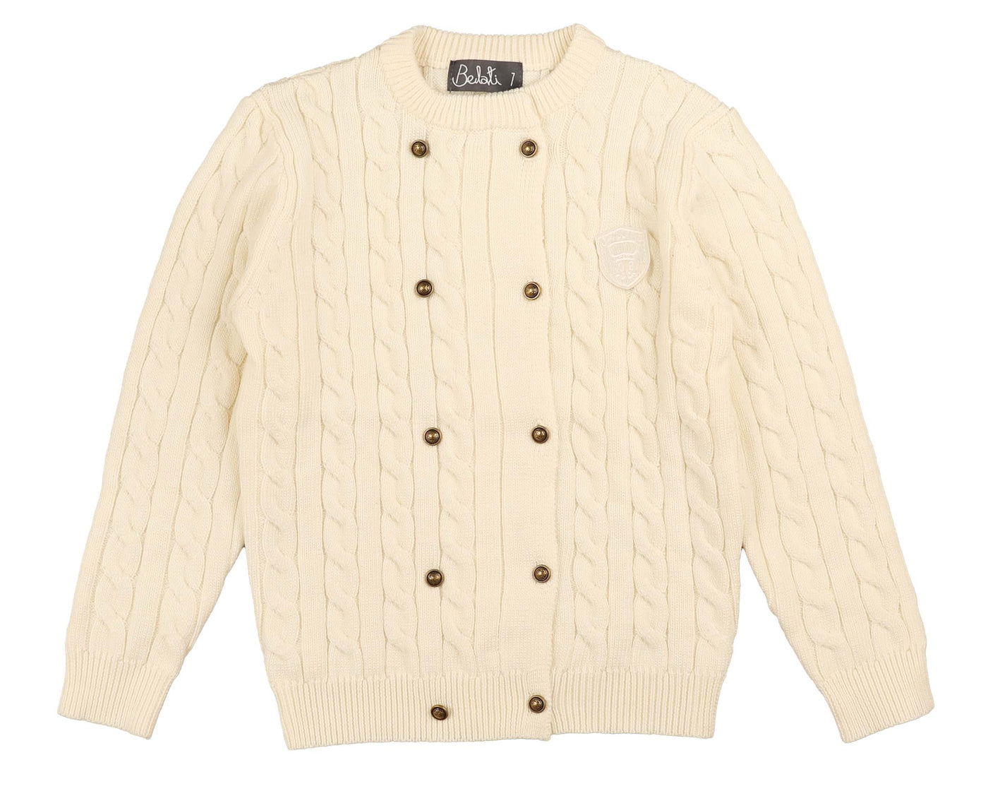 Cable Doubel Breasted Emblem Sweater - CREAM