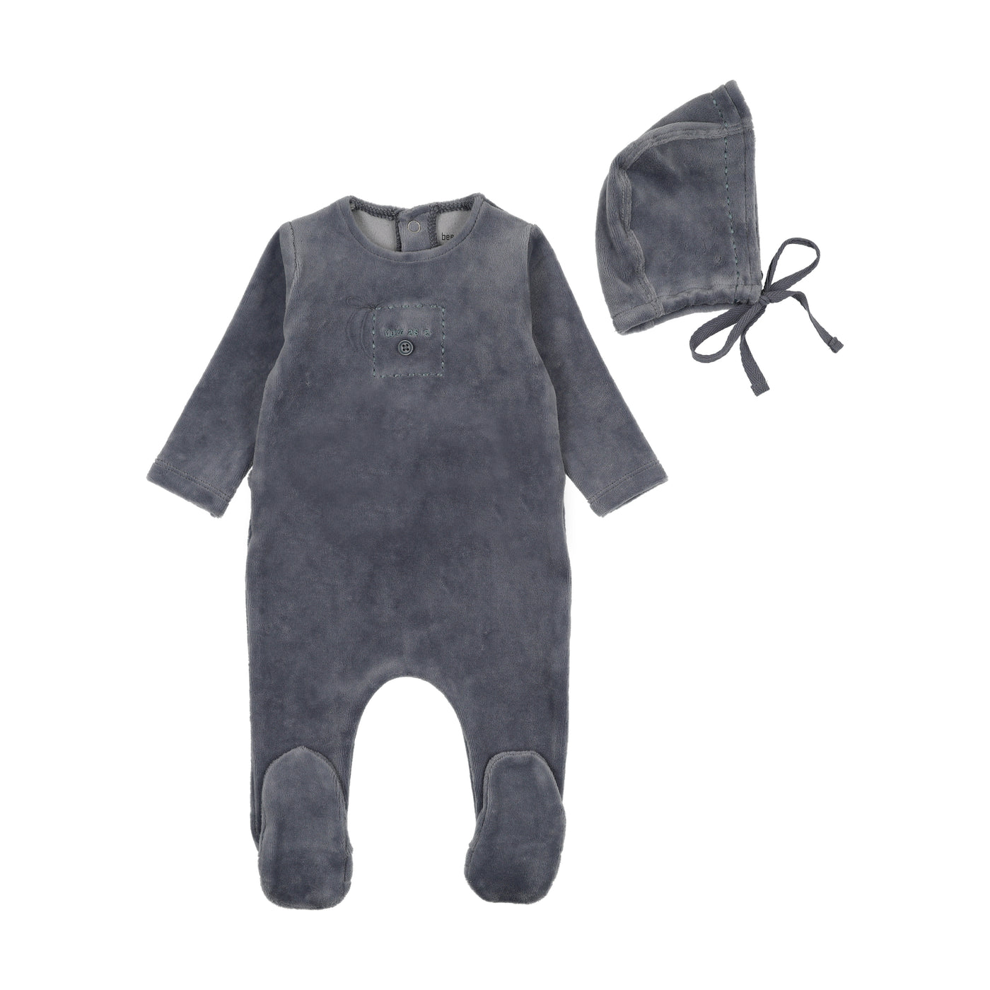 Cute As A  Velour Button Footie With Hat