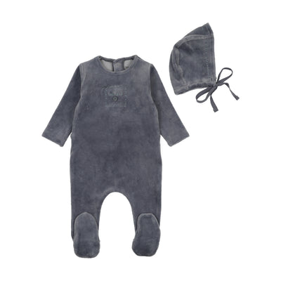 Cute As A  Velour Button Footie With Hat