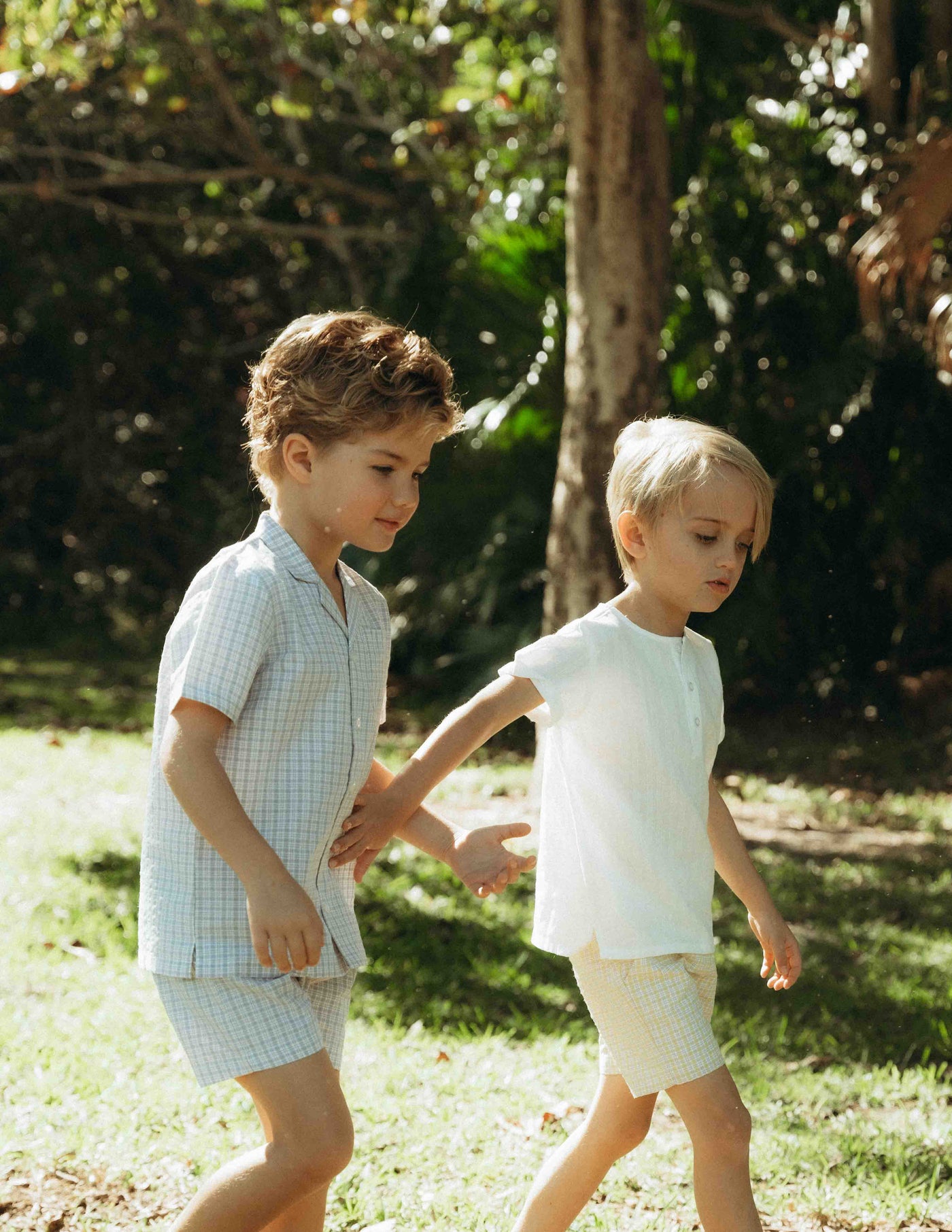 Front Button Shorts - Natural/White Plaid