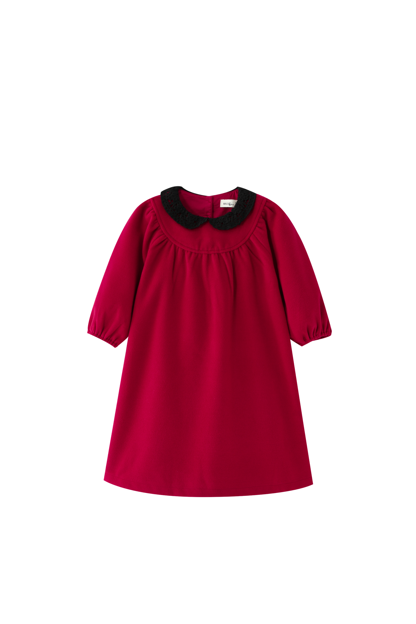 Round Yoke Wool Dress With Crochet Collar