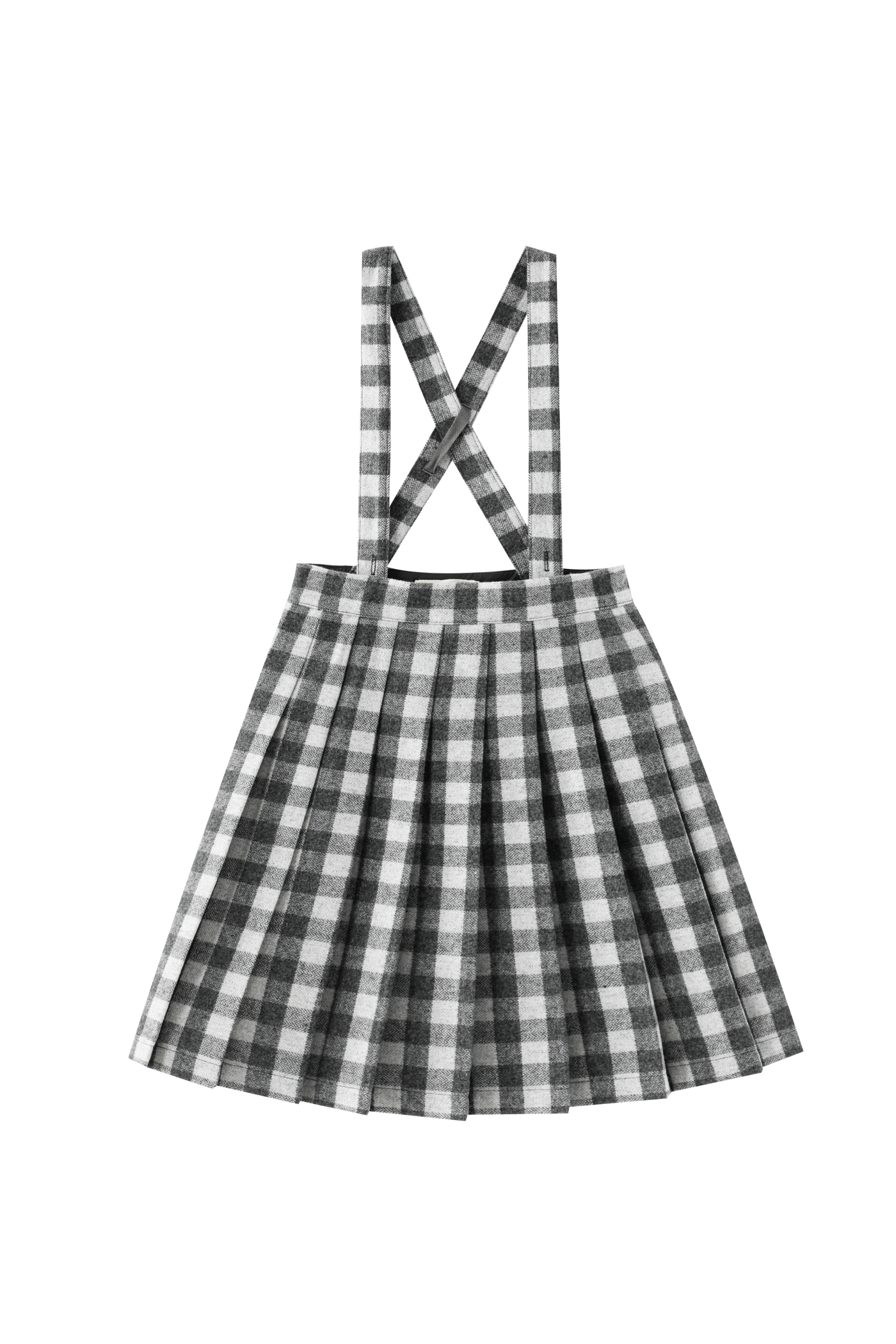 Checkered Pleaded Suspender Skirt