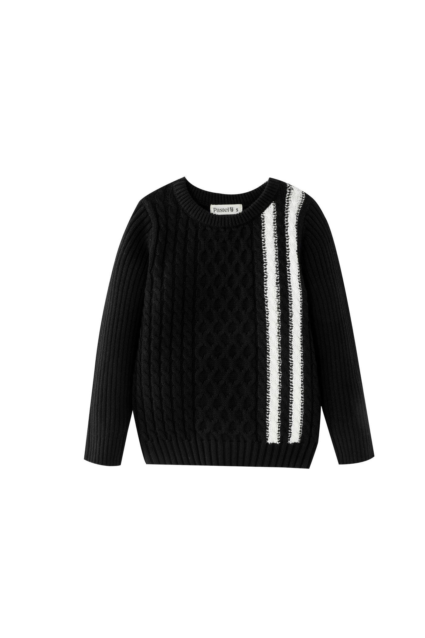 Cable Sweater With Contrast Stripes - BLACK