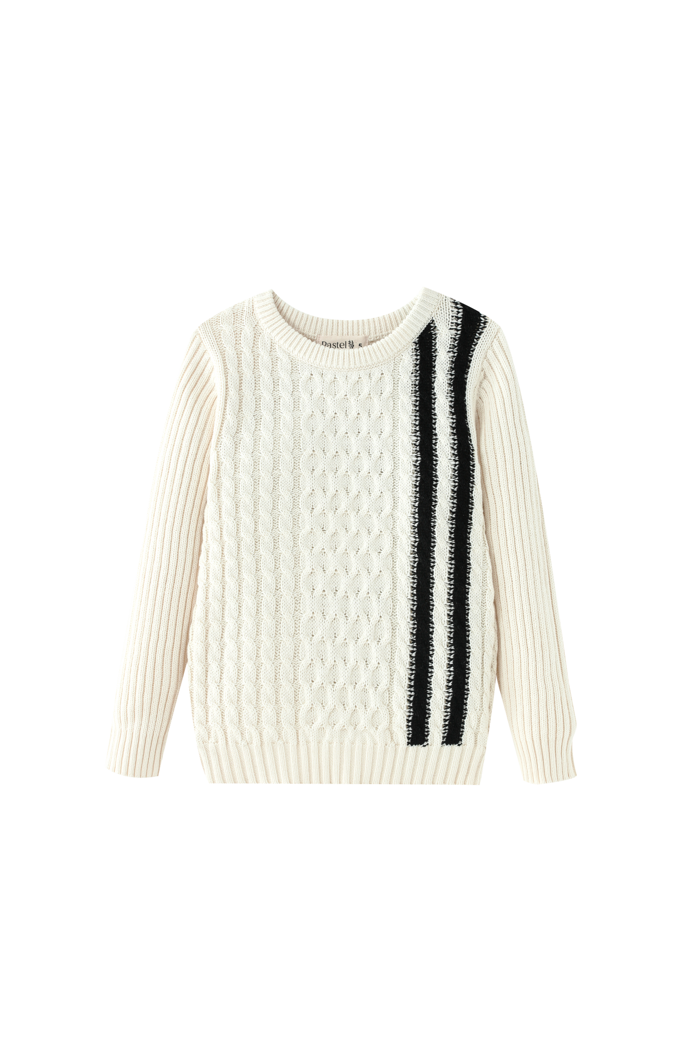 Cable Sweater With Contrast Stripes - CREAM