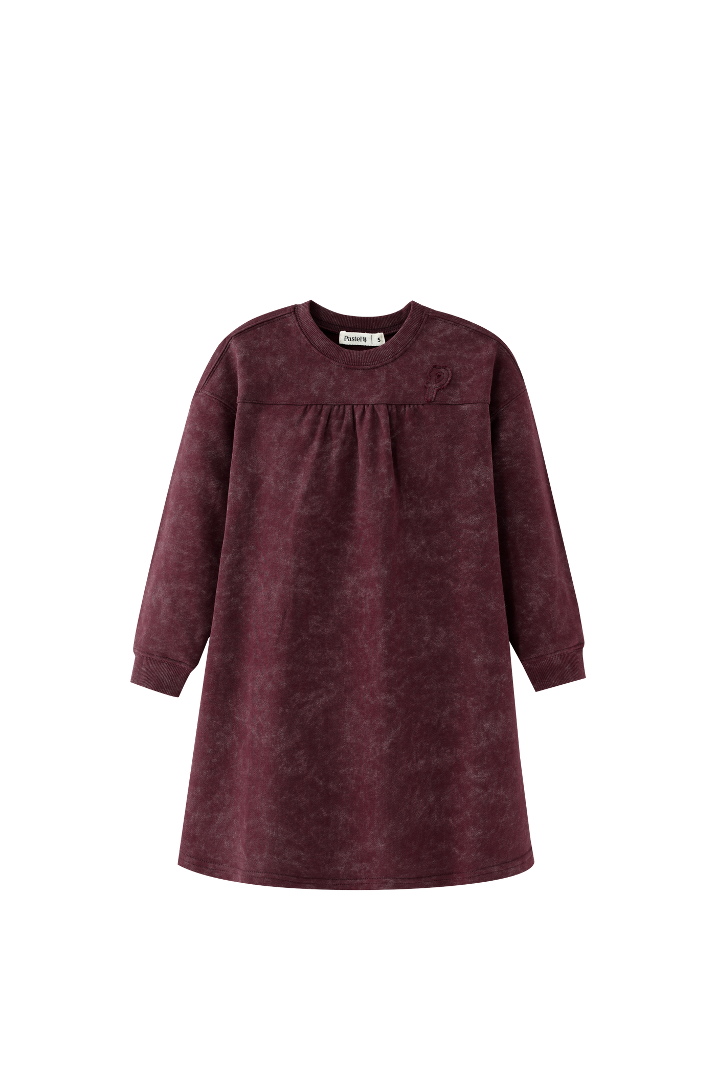 High Yoke Tie Dye Dress - BURGUNDY