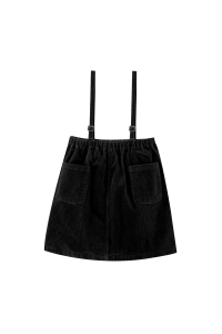 Corduroy Jumper With Thin Shoulder Strap - BLACK