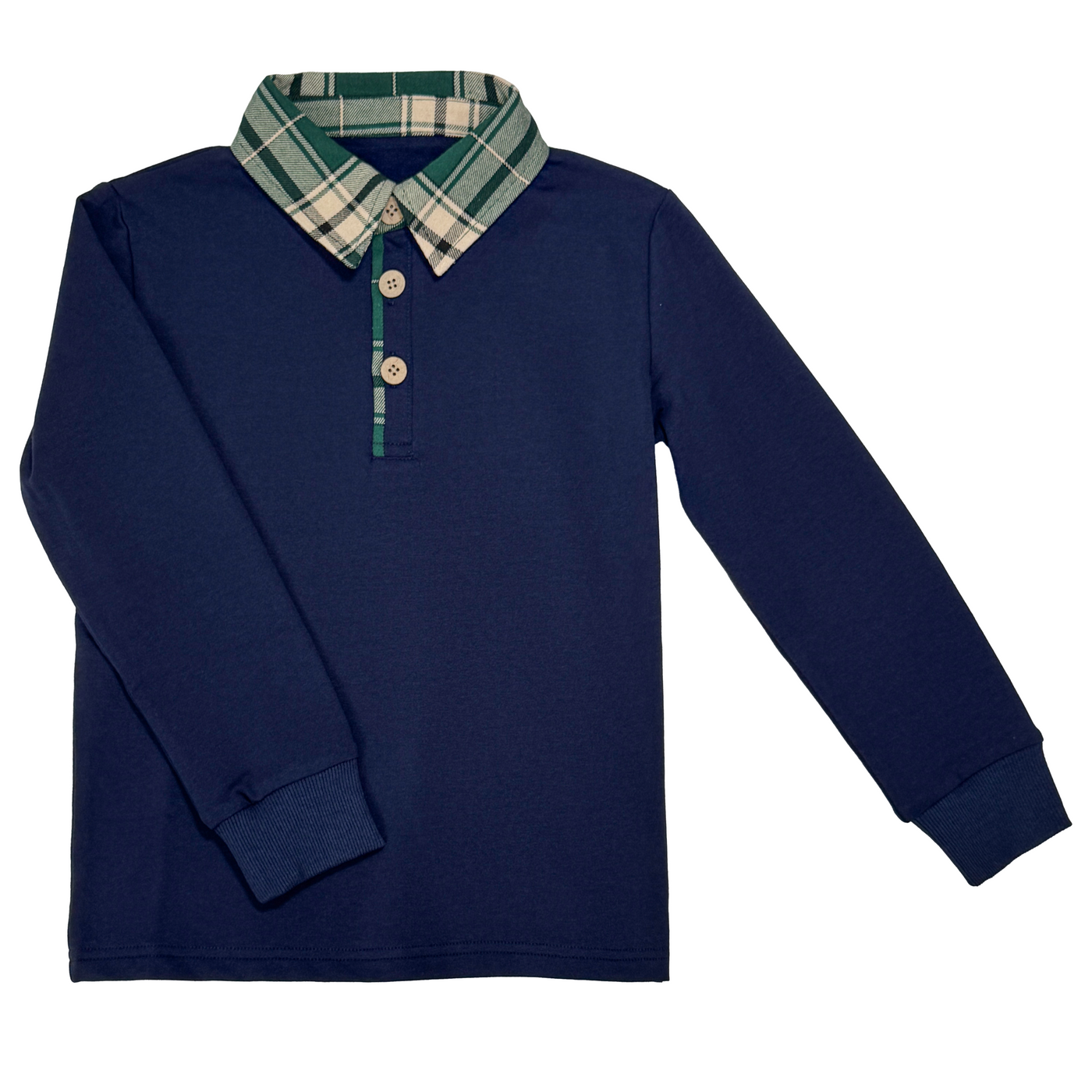 Navy Polo w/ Plaid Collar