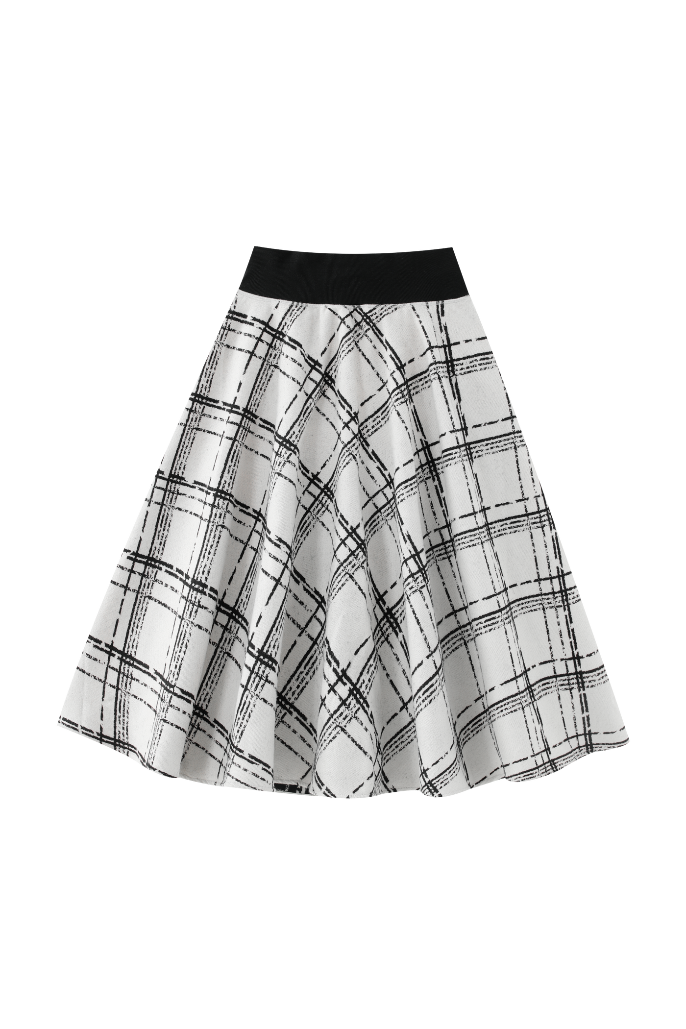 Plaid Yoke Circle Skirt - CREAM