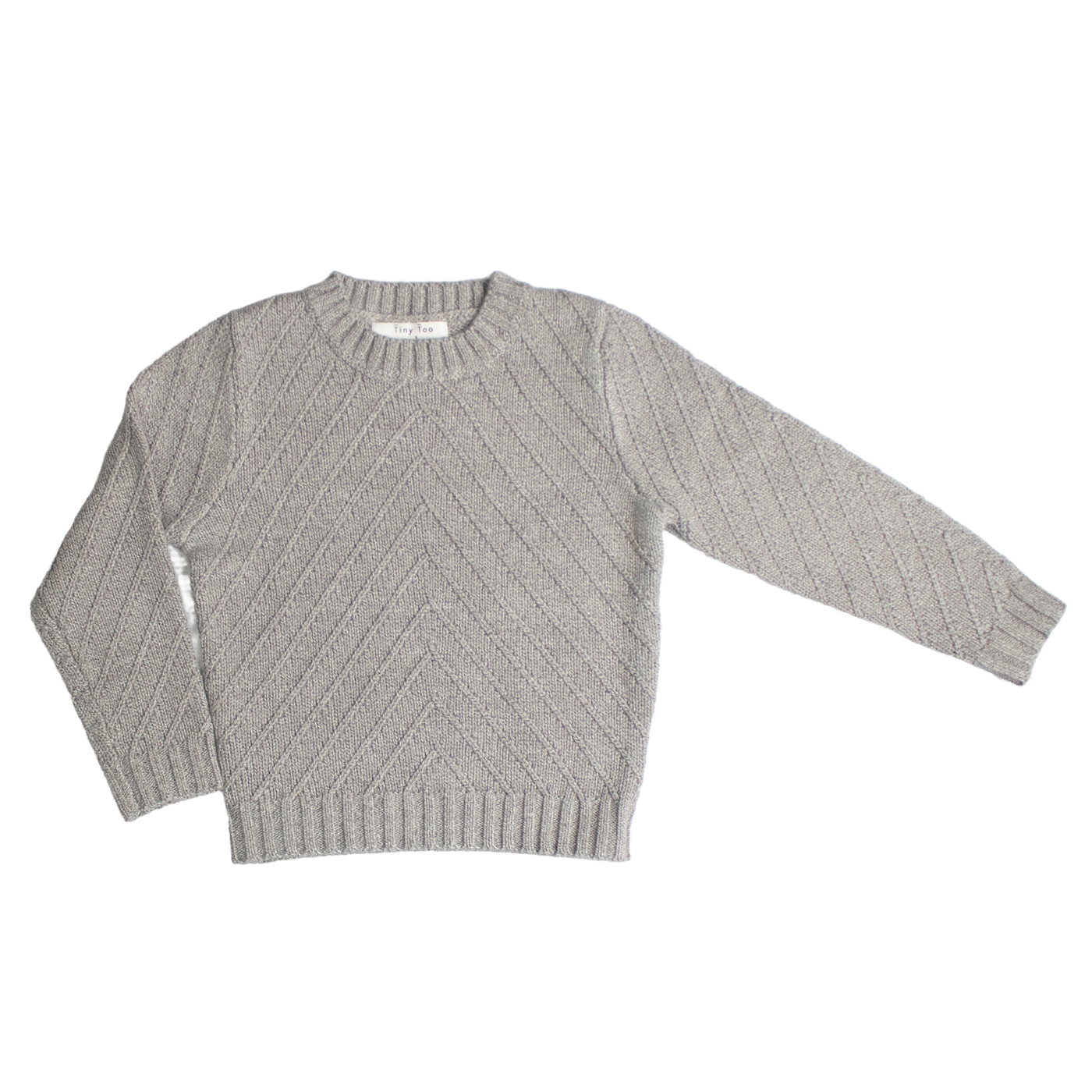 Diagonal Knit Sweater With Ribbed Neckline
