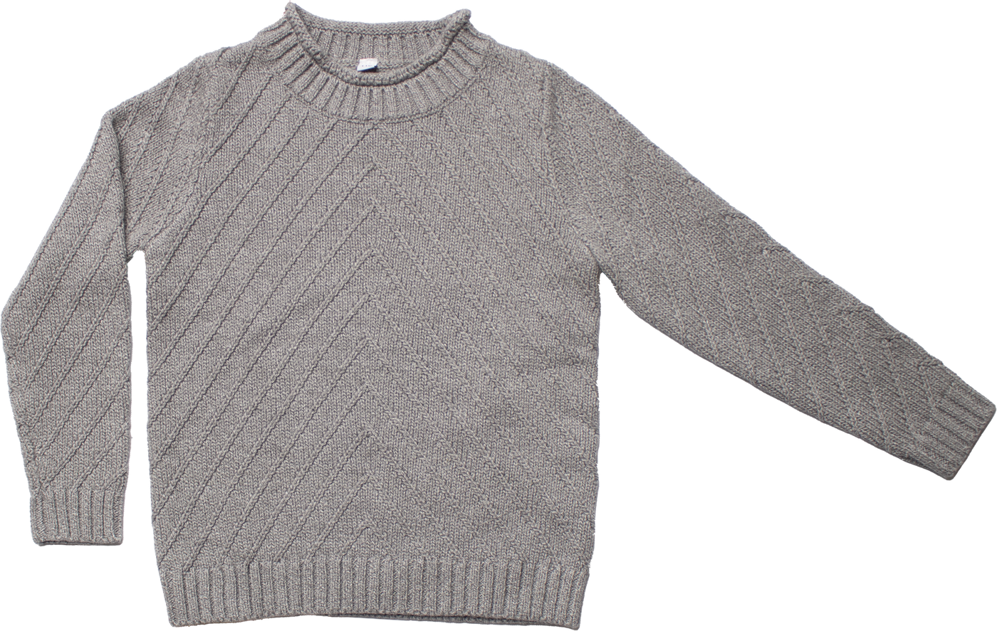 Diagonal Knit Sweater With Ribbed Neckline