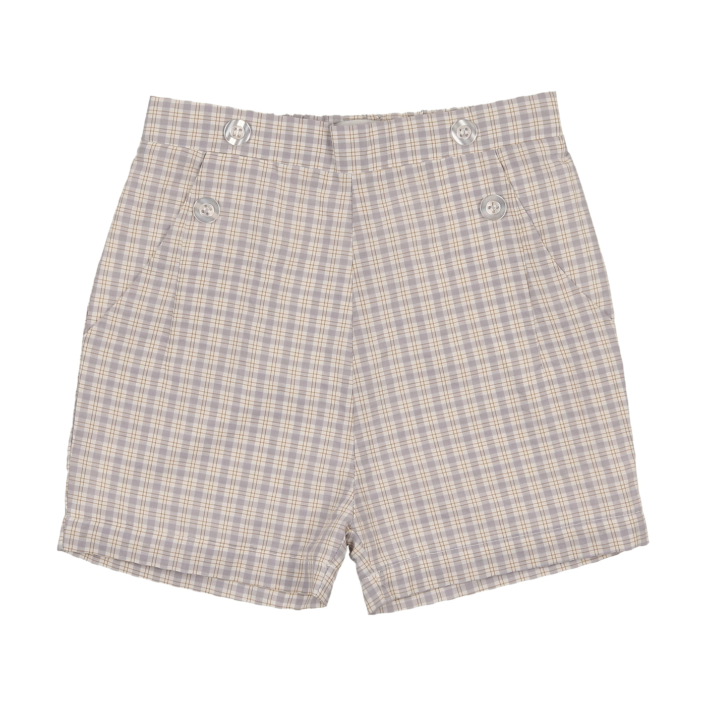 Front Button Shorts - Blue/White Plaid