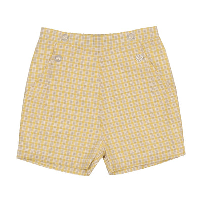 Front Button Shorts - Natural/White Plaid