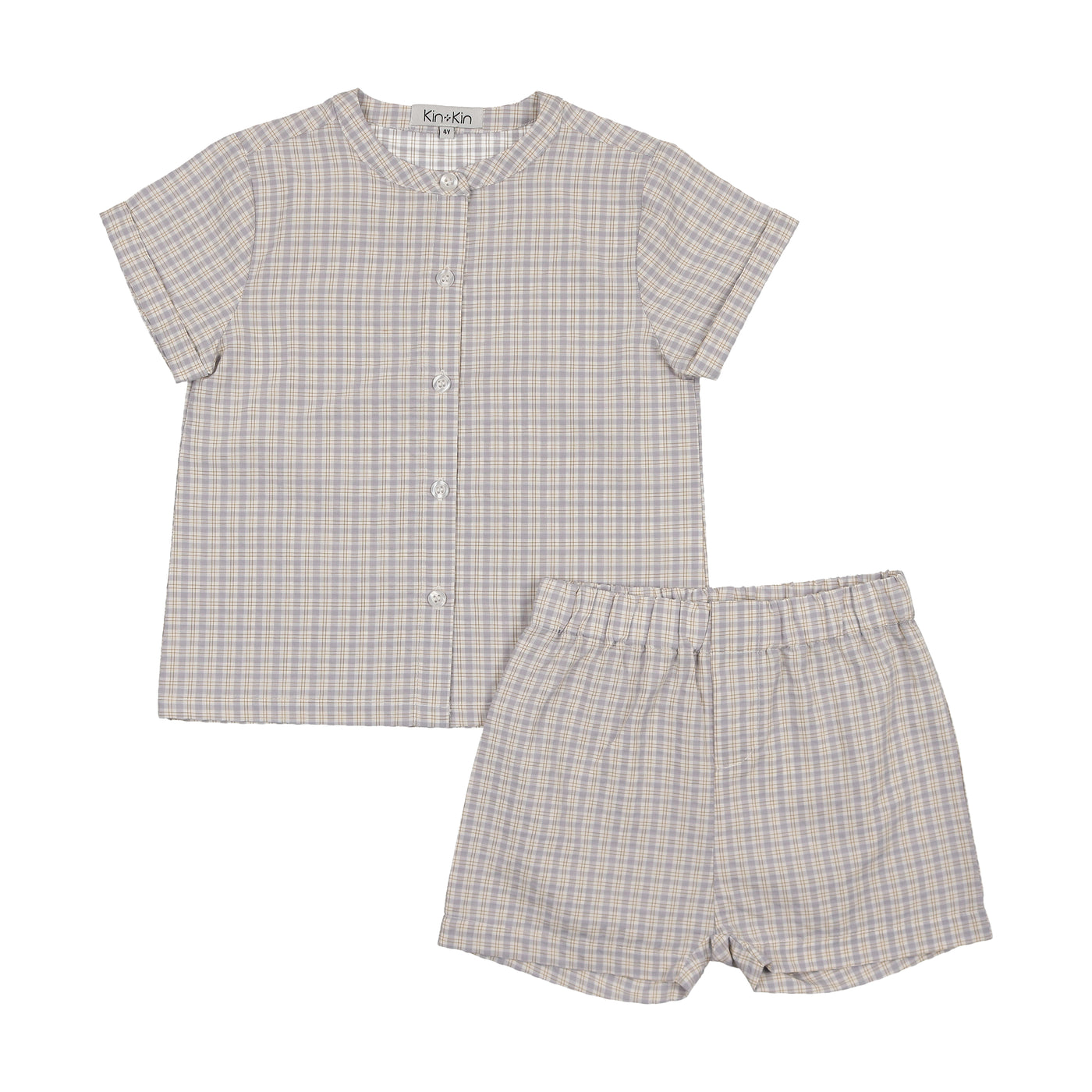 Round Neck Shirt/Shorts - Blue/White Plaid