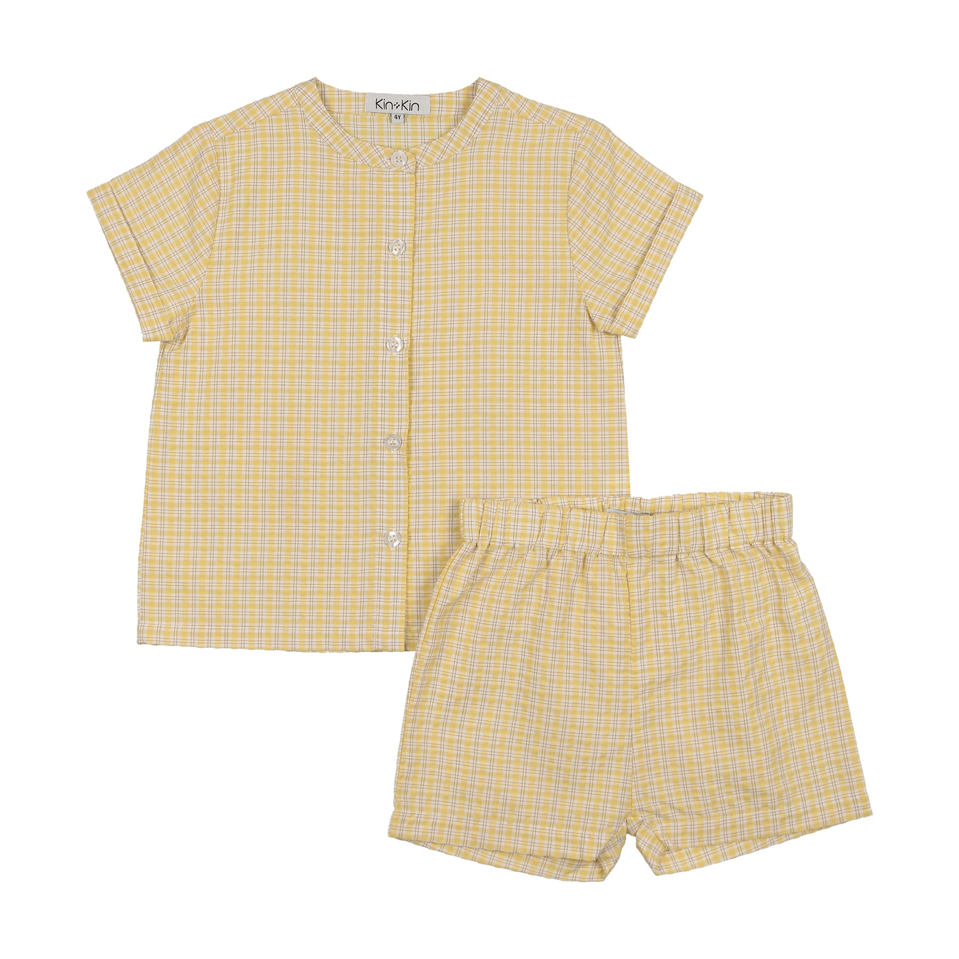 Round Neck Shirt/Shorts - Natural White Plaid