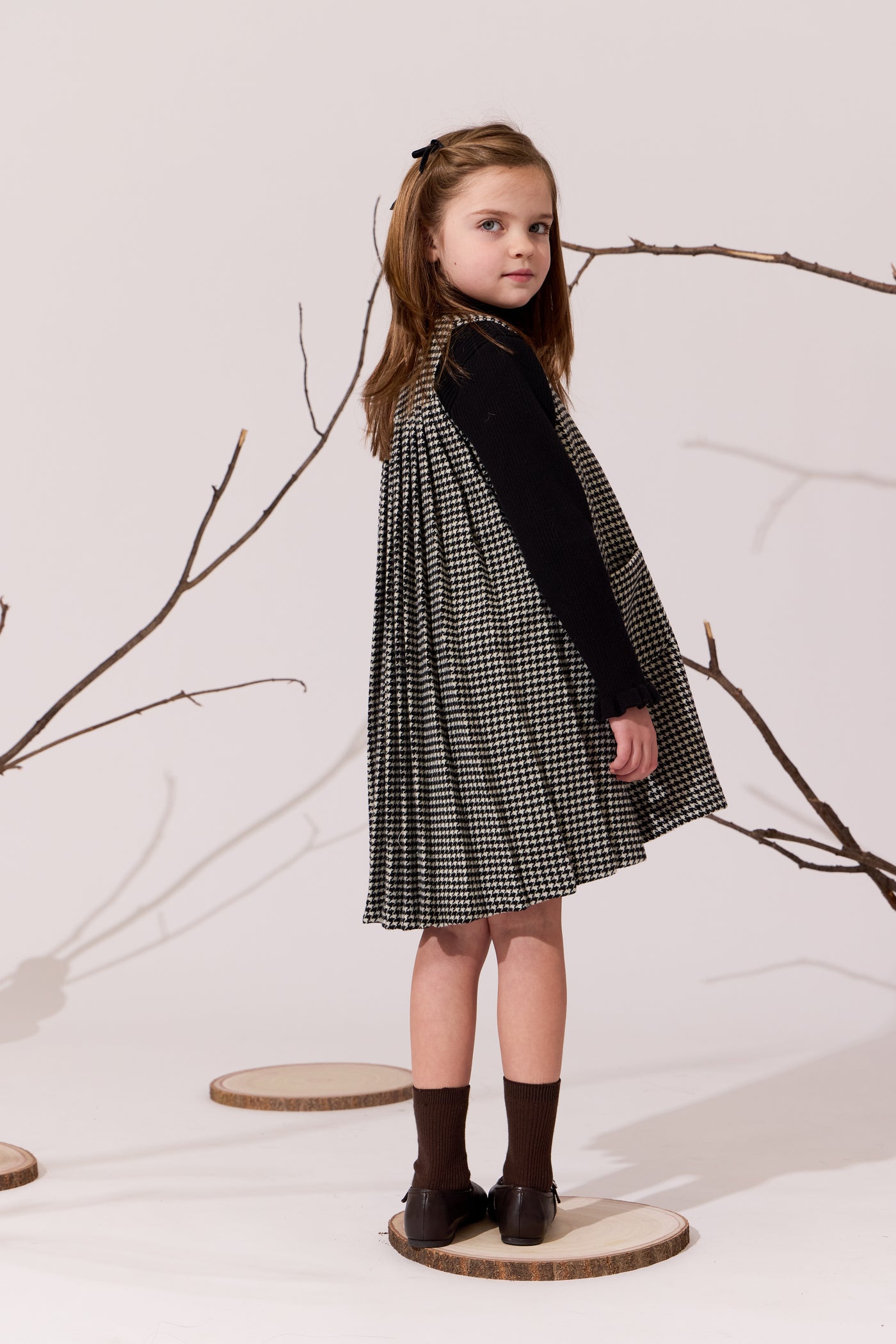 Pleat Houndstooth Dress