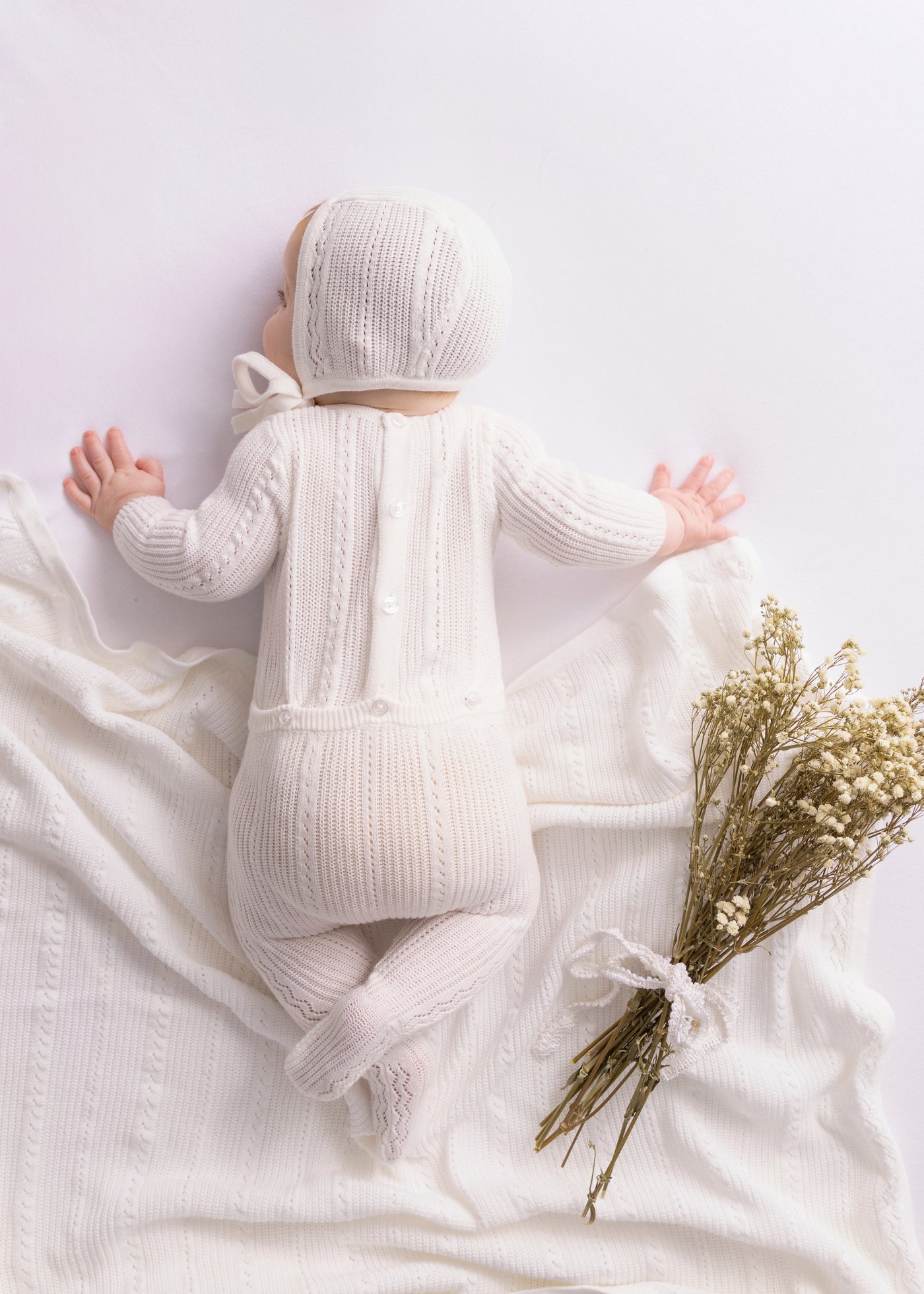 Pointelle Knit Footie With Hat And Blanket