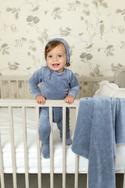 Lovely Loops Velour Footie With Bonnet