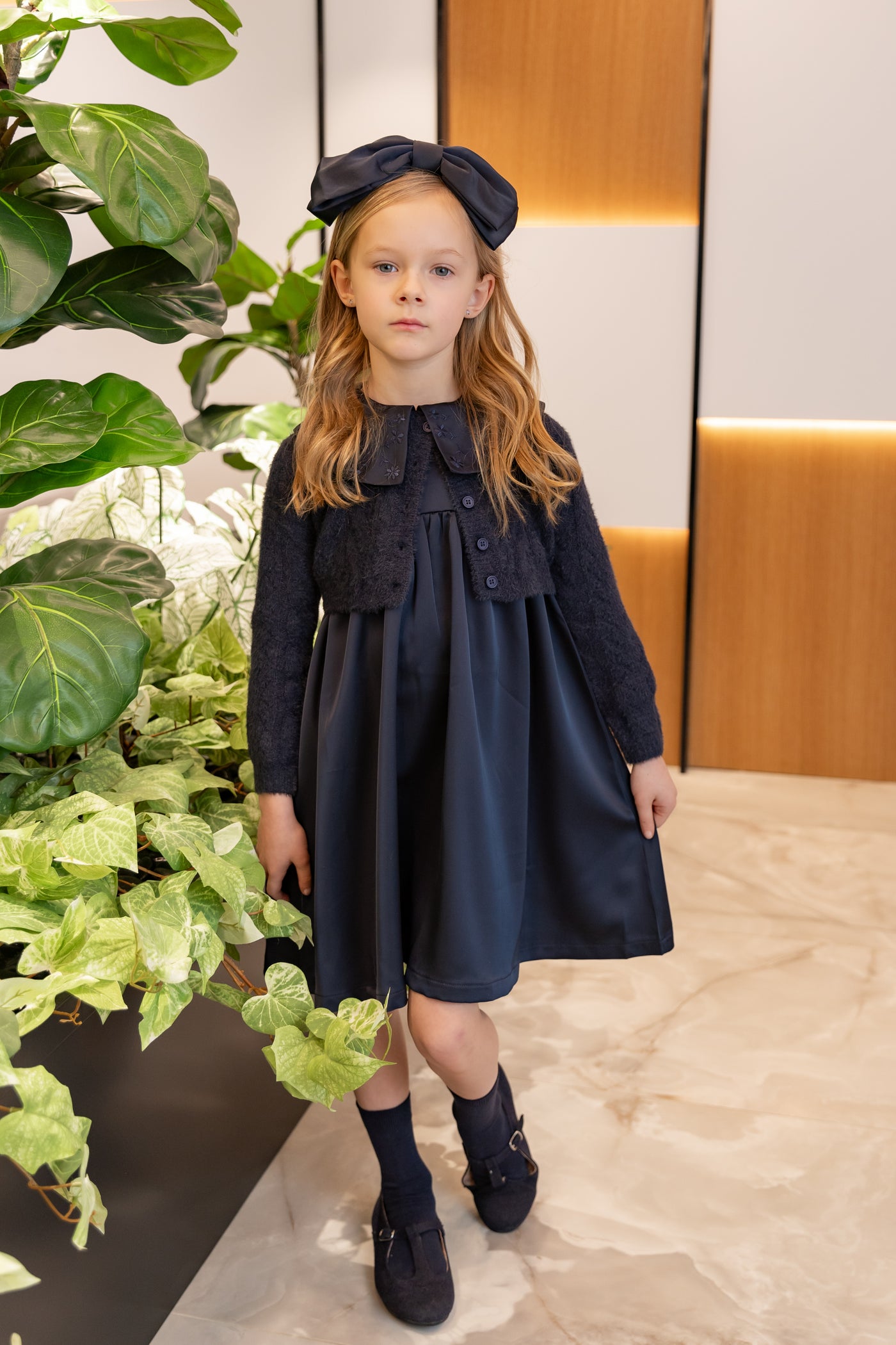 Navy Silk Dress w/ Mohair Sweater