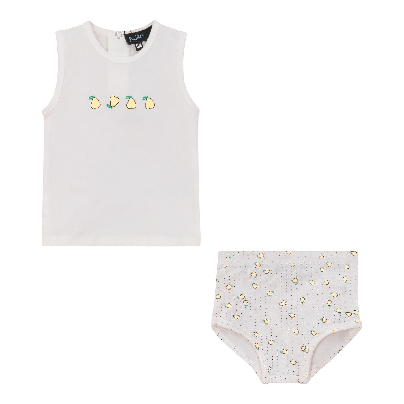 Cotton Berry Print 2 PC Set - Off White/Yellow