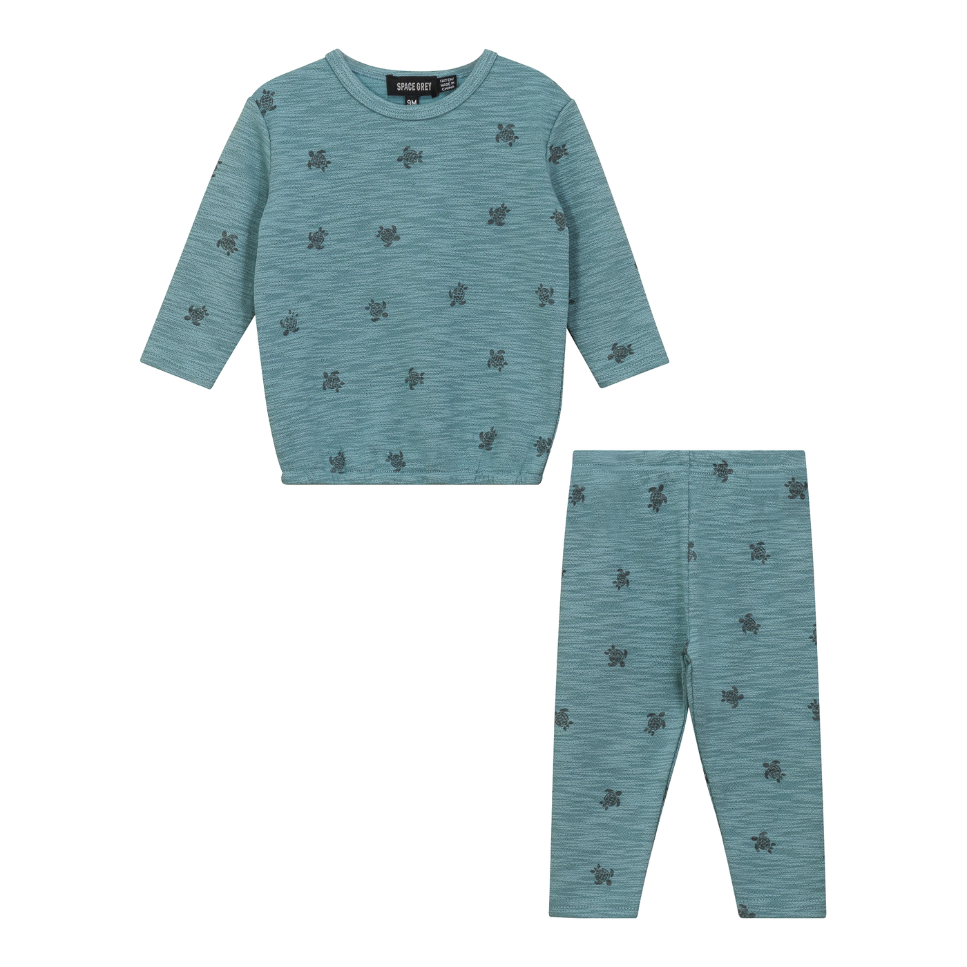 Baby Cotton Printed 2 PC Set Long - Seafoam