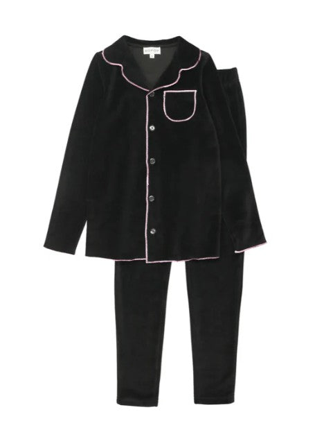 Grandpa Velour Pajamas with Colored Trim - Black/Pink