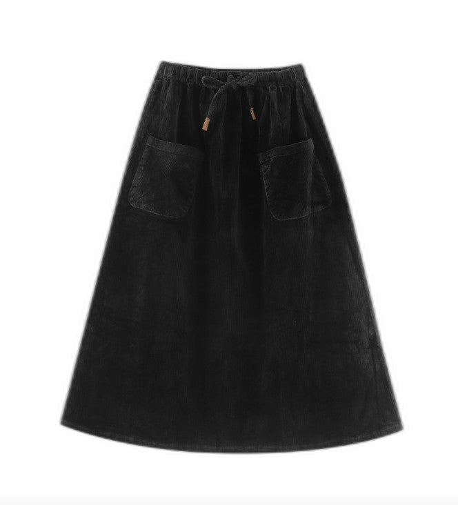 Classic Midi Corduroy Skirt With Pockets