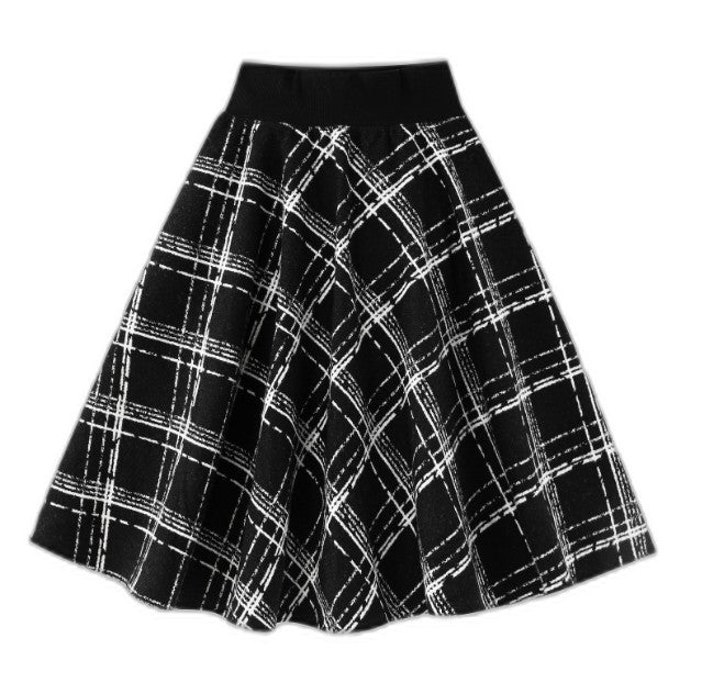 Plaid Yoke Circle Skirt - BLACK
