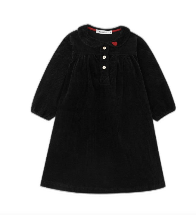 Peter Pan Collared Corduroy Dress - BLACK