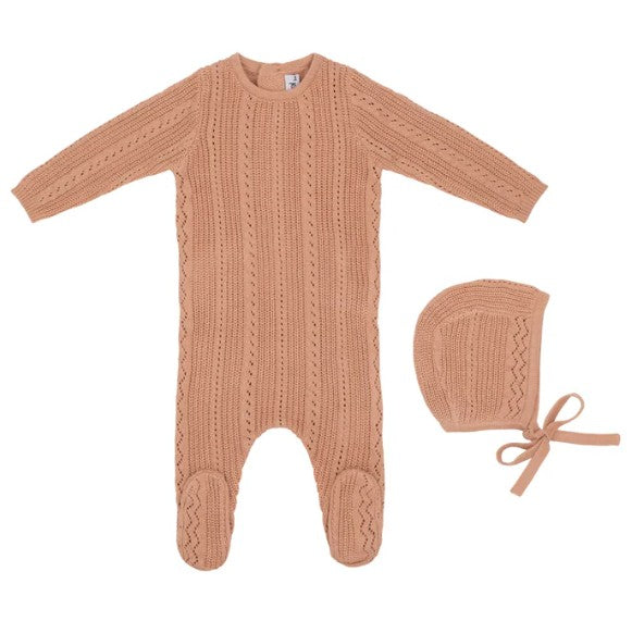 Pointelle Knit Footie w/ Hat